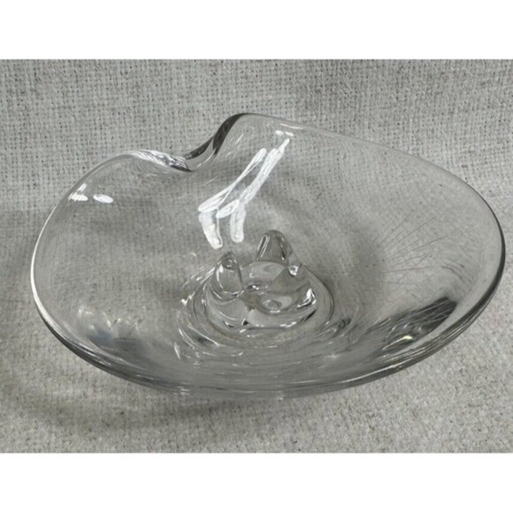 Vintage Etched Contoured Glass Candle Holder 6” Wide - Picture 1 of 4
